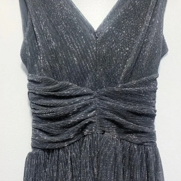 French Connection Marcelle Metallic V Neck Dress Charcoal Silver Size 6 NWT - Picture 9 of 14